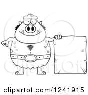 Black And White Chubby Happy Troll With A Stone Tablet Sign