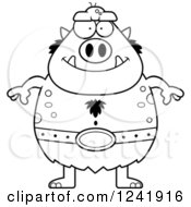 Clipart Of A Black And White Chubby Happy Troll Royalty Free Vector Illustration by Cory Thoman