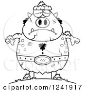 Clipart Of A Black And White Stone Chubby Troll Statue Royalty Free Vector Illustration
