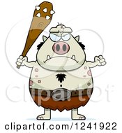Clipart Of A Mad Chubby Troll Holding A Club Royalty Free Vector Illustration by Cory Thoman