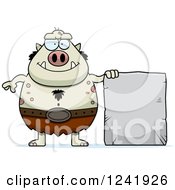 Poster, Art Print Of Chubby Happy Troll With A Stone Tablet Sign