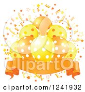 Poster, Art Print Of Bunch Of Yellow And Orange Polka Dot Party Balloons Confetti And A Banner