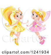 Poster, Art Print Of Clipart Of  Happy Yellow And Pink Fairy Girls Royalty Free Vector Illustration
