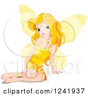 Clipart Of A Beautiful Sitting Yellow Fairy Royalty Free Vector Illustration