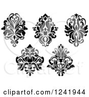 Clipart Of Black And White Arabesque Damask Designs 2 Royalty Free Vector Illustration
