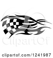 Clipart Of A Black And White Flaming Checkered Racing Flag 7 Royalty Free Vector Illustration
