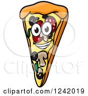 Clipart Of A Happy Supreme Pizza Slice Royalty Free Vector Illustration