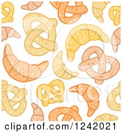 Clipart Of A Seamless Croissant And Pretzel Background Pattern Royalty Free Vector Illustration