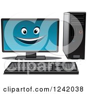 Clipart Of A Happy Desktop Computer Royalty Free Vector Illustration