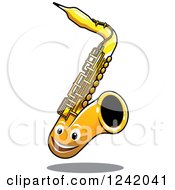 Clipart Of A Happy Golden Saxophone Royalty Free Vector Illustration
