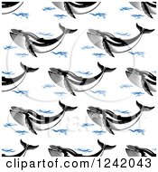 Poster, Art Print Of Seamless Baleen Whale And Waves Background Pattern