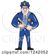 Poster, Art Print Of Cartoon Male Police Man Holding A Baton
