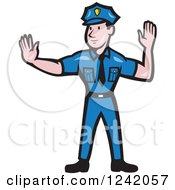 Clipart Of A Cartoon Male Police Man Gesturing To Stop Royalty Free Vector Illustration