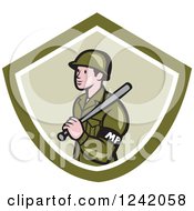 Cartoon Military Police Officer With A Baton In A Green Shield