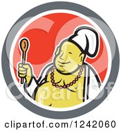 Clipart Of A Happy Chef Buddha Holding A Wooden Spoon In A Circle Royalty Free Vector Illustration