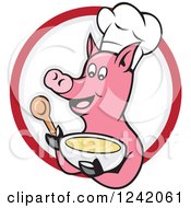 Poster, Art Print Of Happy Pig Chef With A Bowl Of Soup In A Circle