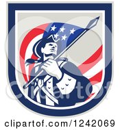 Poster, Art Print Of Retro American Revolutionary Soldier Patriot Minuteman With A Flag In A Crest
