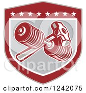 Poster, Art Print Of Retro Shield With A Dumbbell And Sledgehammer