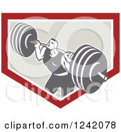 Poster, Art Print Of Retro Bodybuilder Doing Squats With Dumbbells In A Shield