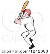 Clipart Of A Batting Cartoon Baseball Player Man Royalty Free Vector Illustration