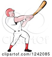 Clipart Of A Swinging Cartoon Baseball Player Man Royalty Free Vector Illustration