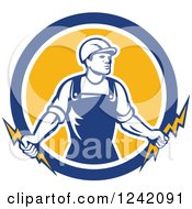 Clipart Of A Retro Male Electrician Holding Bolts In A Circle Royalty Free Vector Illustration