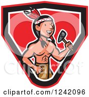 Clipart Of A Cartoon Native American Indian Brave Holding A Tomahawk In A Shield Royalty Free Vector Illustration