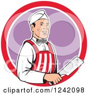 Poster, Art Print Of Retro Happy Butcher With A Knife In A Circle