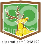 Poster, Art Print Of Cartoon Yellow Buck Deer In A Green And Brown Shield