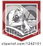 Clipart Of A Retro Mechanic Working On An Engine In A Shield Royalty Free Vector Illustration