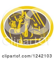 Poster, Art Print Of Retro Woodcut Car Mechanic Working Under The Chassis In An Oval