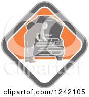 Poster, Art Print Of Retro Car Mechanic Working Under The Hood In A Diamond