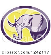 Clipart Of A Purple Elephant In A Yellow Oval Royalty Free Vector Illustration