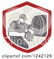 Poster, Art Print Of Retro Bartender Pouring A Beer From A Keg In A Shield