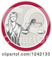 Clipart Of A Retro Lady Justice With Scales In A Circle Royalty Free Vector Illustration