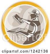 Poster, Art Print Of Retro Male Plasterer Working In A Circle