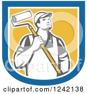 Poster, Art Print Of Retro Male House Painter With A Roller Brush In A Shield