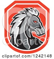 Clipart Of A Stallion Horse Head In A Red Shield Royalty Free Vector Illustration