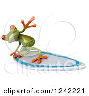 Clipart Of A 3d Green Springer Frog Surfing Royalty Free Illustration