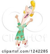 Clipart Of A Happy Blond Caucasian Woman Jumping Royalty Free Vector Illustration
