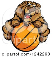 Poster, Art Print Of Friendly Bear Sports Mascot Holding Out A Basketball