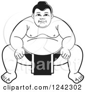 Poster, Art Print Of Black And White Sumo Wrestler Crouching