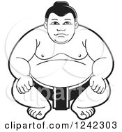 Poster, Art Print Of Black And White Sumo Wrestler Crouching 2