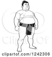 Clipart Of A Black And White Sumo Wrestler 2 Royalty Free Vector Illustration