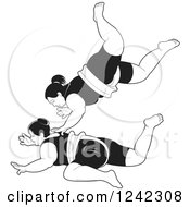 Clipart Of Black And White Female Sumo Wrestlers Fighting Royalty Free Vector Illustration