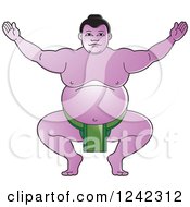 Sumo Wrestler Crouching And Holding Up His Arms