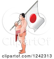 Sumo Wrestler Holding A Japanese Flag