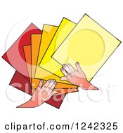 Poster, Art Print Of Hands Splaying Out Blue Papers