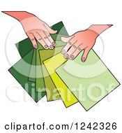 Poster, Art Print Of Hands Splaying Out Green Papers