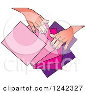Poster, Art Print Of Hands Splaying Out Pink And Purple Papers